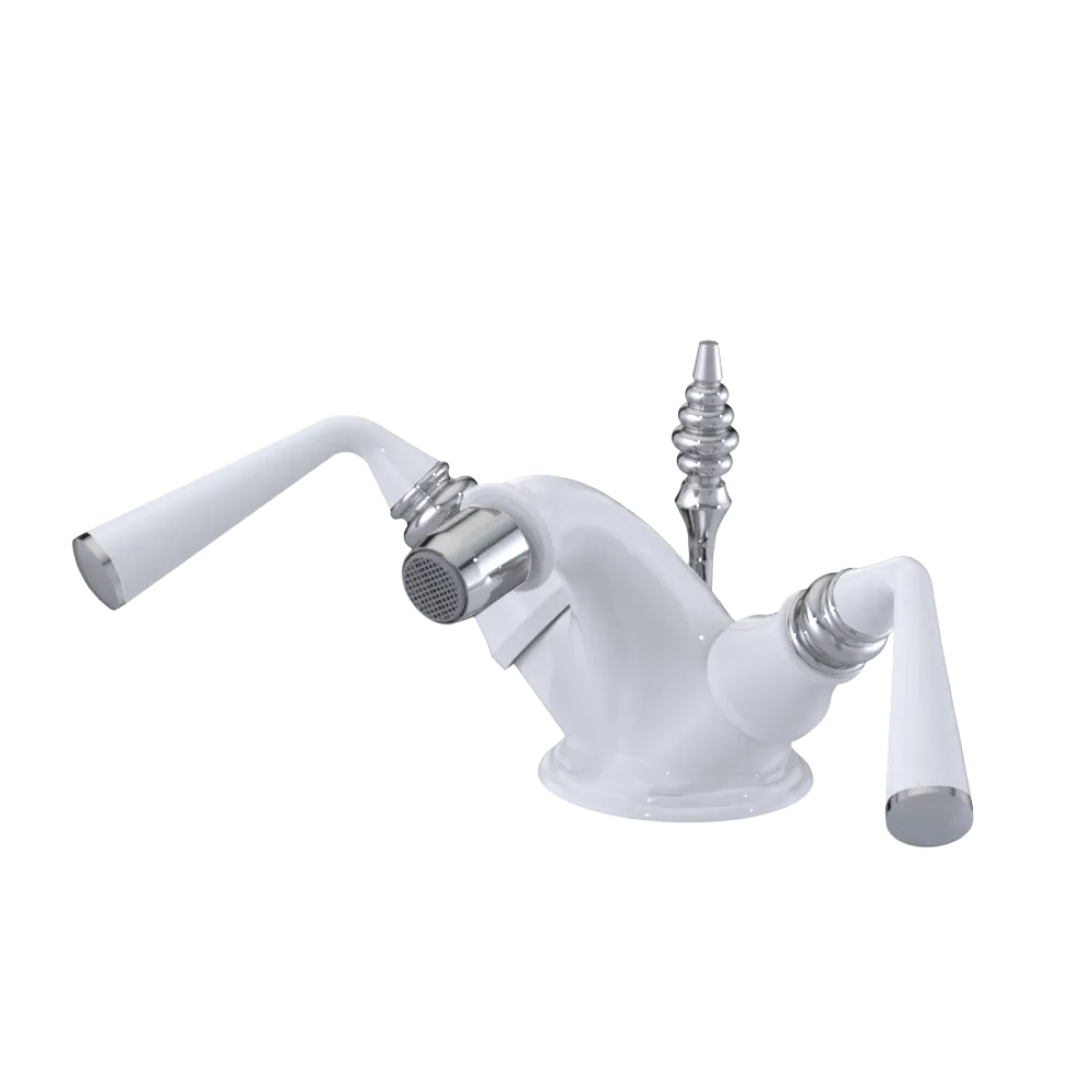 Rubinet Single Hole Dual Handle Bidet Fitting (Less Drain) White