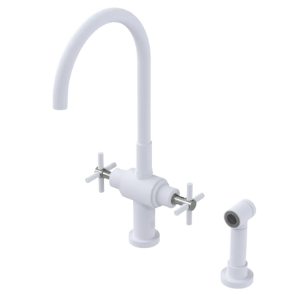 Rubinet Two Handle Single Hole Kitchen Set with LaSalle Spout with Hand Spray Matt White