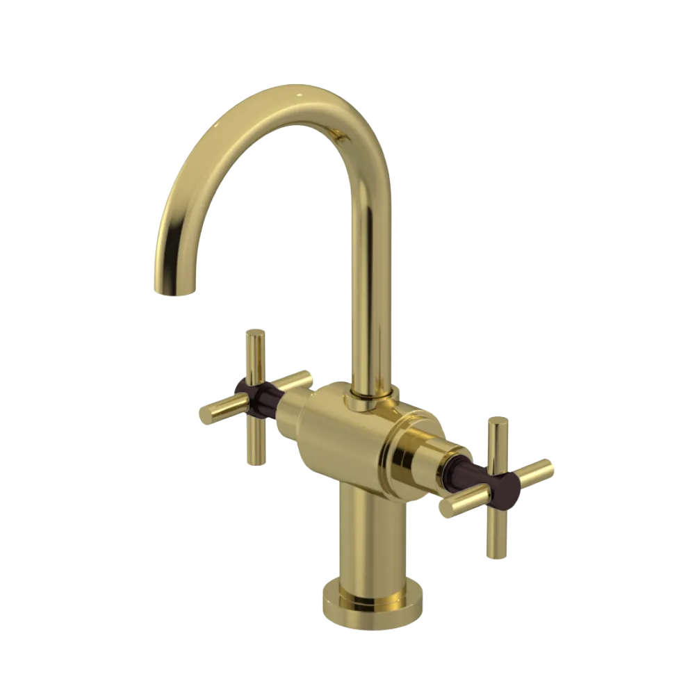 Rubinet Single Hole Dual Handle Lav. Set with LaSalle Spout (less drain) Natural Brass