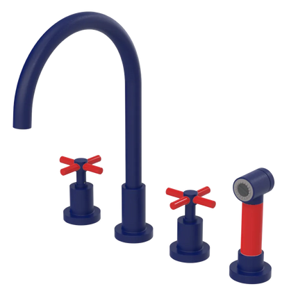 Rubinet Widespread Kitchen Set with LaSalle Spout with Hand Spray Midnight Blue