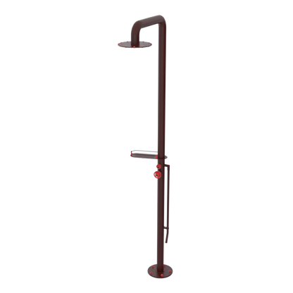 Rubinet Pressure Balance Outdoor Shower with Foot Rinse & 10" Shower Head (with shelf) - 304 Stainless Steel Bordeaux