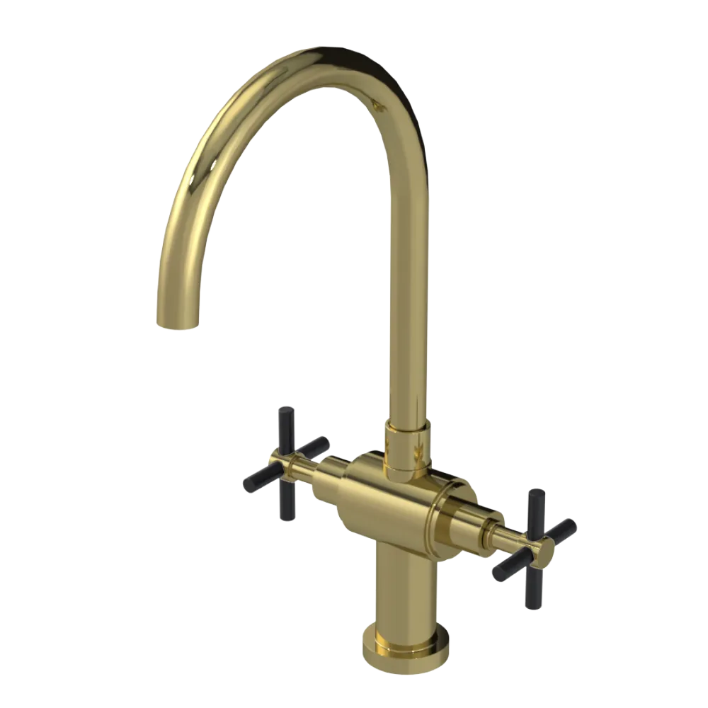 Rubinet Two Handle Single Hole Kitchen Set with LaSalle Spout Natural Brass