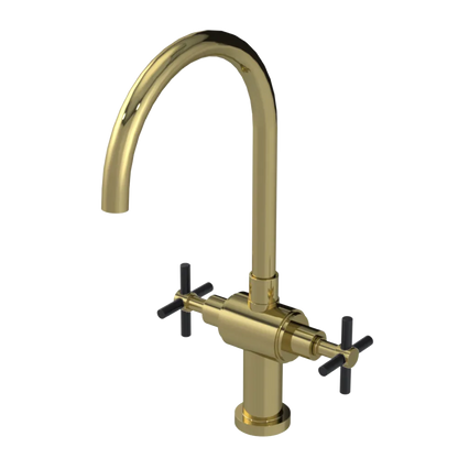 Rubinet Two Handle Single Hole Kitchen Set with LaSalle Spout Natural Brass