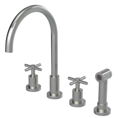 Rubinet Widespread Kitchen Set with LaSalle Spout with Hand Spray Satin Nickel