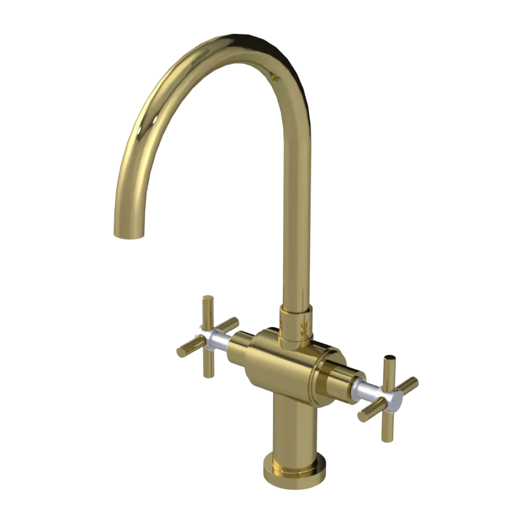 Rubinet Two Handle Single Hole Kitchen Set with LaSalle Spout Natural Brass