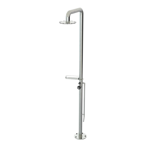 Rubinet Pressure Balance Outdoor Shower with Foot Rinse & 10" Shower Head (with shelf) - 304 Stainless Steel Satin Nickel