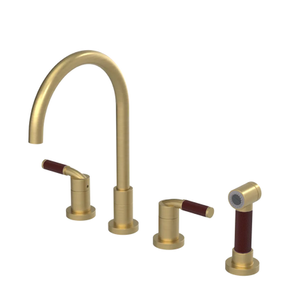 Rubinet Widespread Kitchen Set with Hand Spray Satin Gold