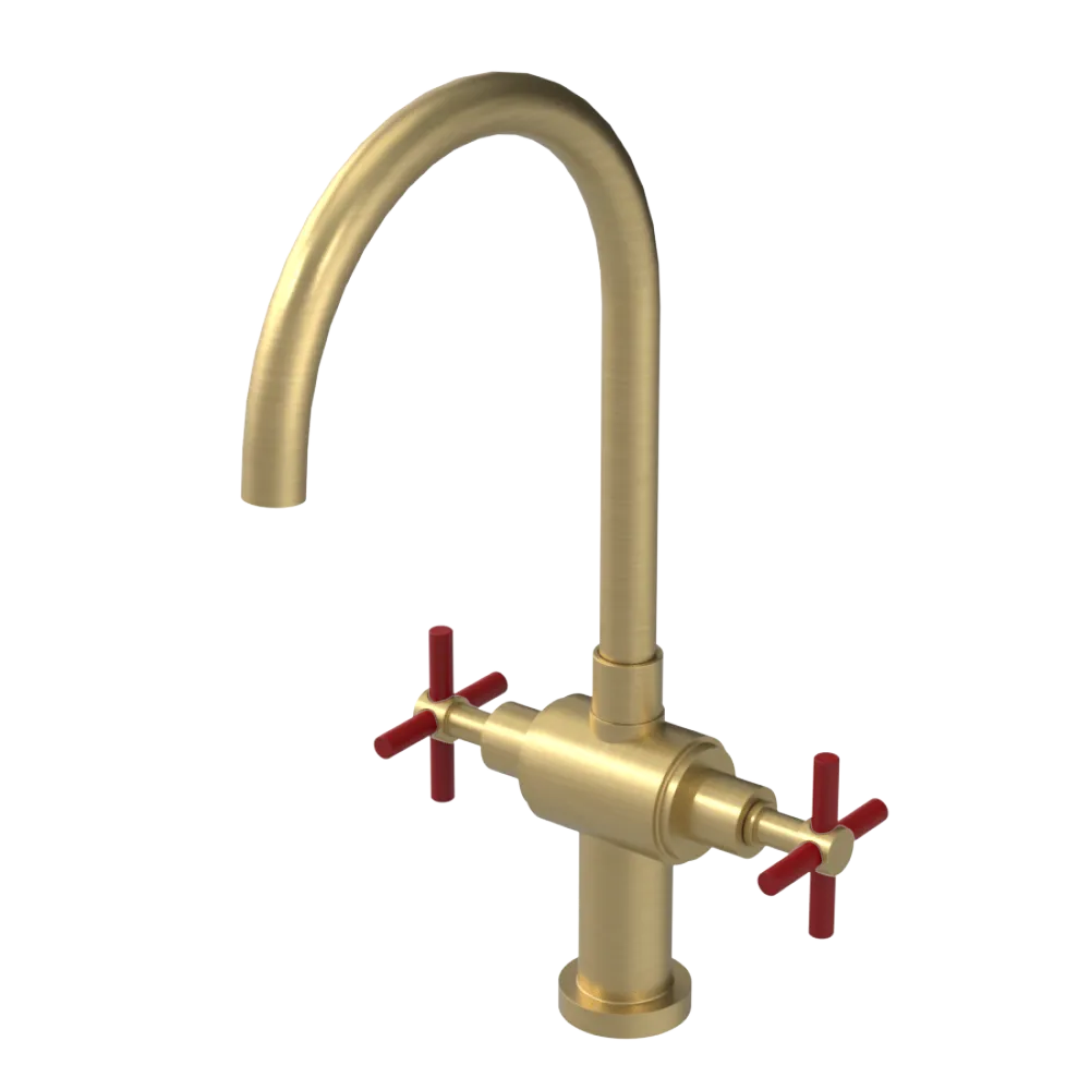Rubinet Two Handle Single Hole Kitchen Set with LaSalle Spout Satin Brass