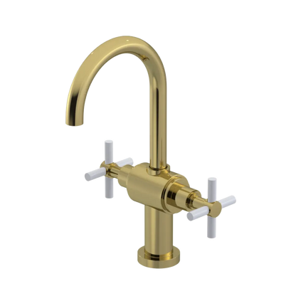 Rubinet Single Hole Dual Handle Lav. Set with LaSalle Spout (less drain) Natural Brass