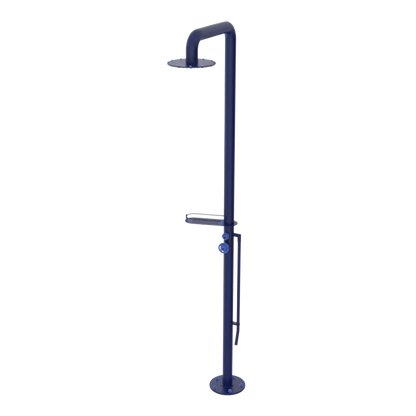 Rubinet Pressure Balance Outdoor Shower with Foot Rinse & 10" Shower Head (with shelf) - 304 Stainless Steel Midnight Blue