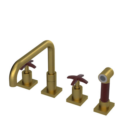 Rubinet Widespread Kitchen Set with Genesis Spout with Hand Spray Antique Brass Matt