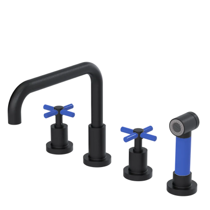 Rubinet Widespread Kitchen Set with Hand Spray Matt Black