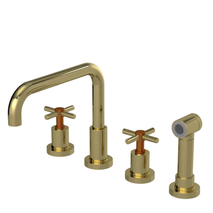 Rubinet Widespread Kitchen Set with Hand Spray Natural Brass