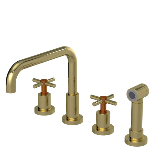 Rubinet Widespread Kitchen Set with Hand Spray Natural Brass