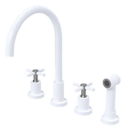 Rubinet Widespread Kitchen Set with LaSalle Spout with Hand Spray White
