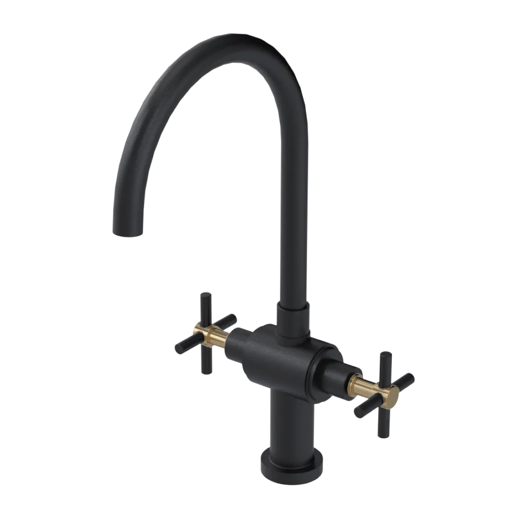 Rubinet Two Handle Single Hole Kitchen Set with LaSalle Spout Matt Black