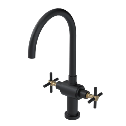 Rubinet Two Handle Single Hole Kitchen Set with LaSalle Spout Matt Black