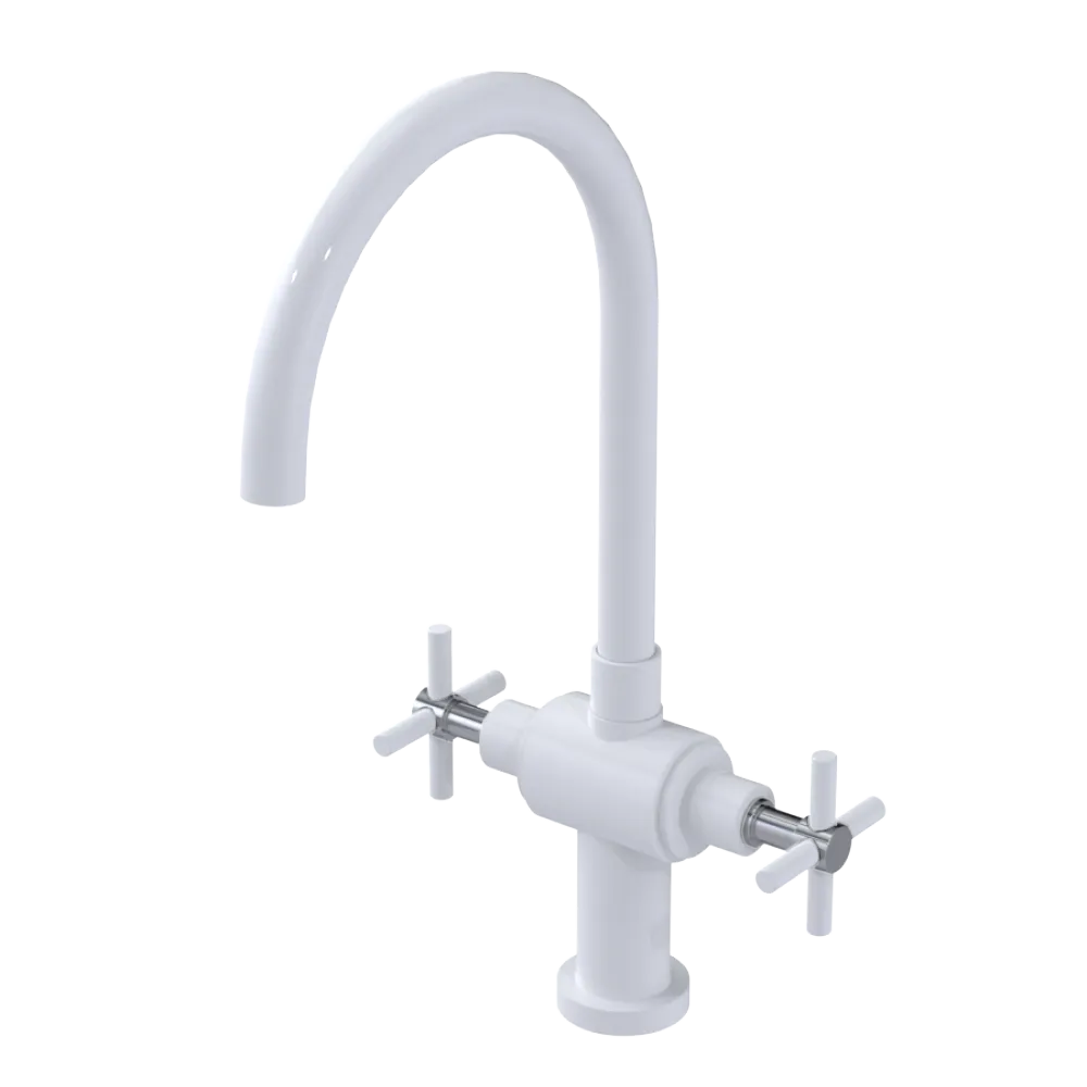 Rubinet Two Handle Single Hole Kitchen Set with LaSalle Spout White