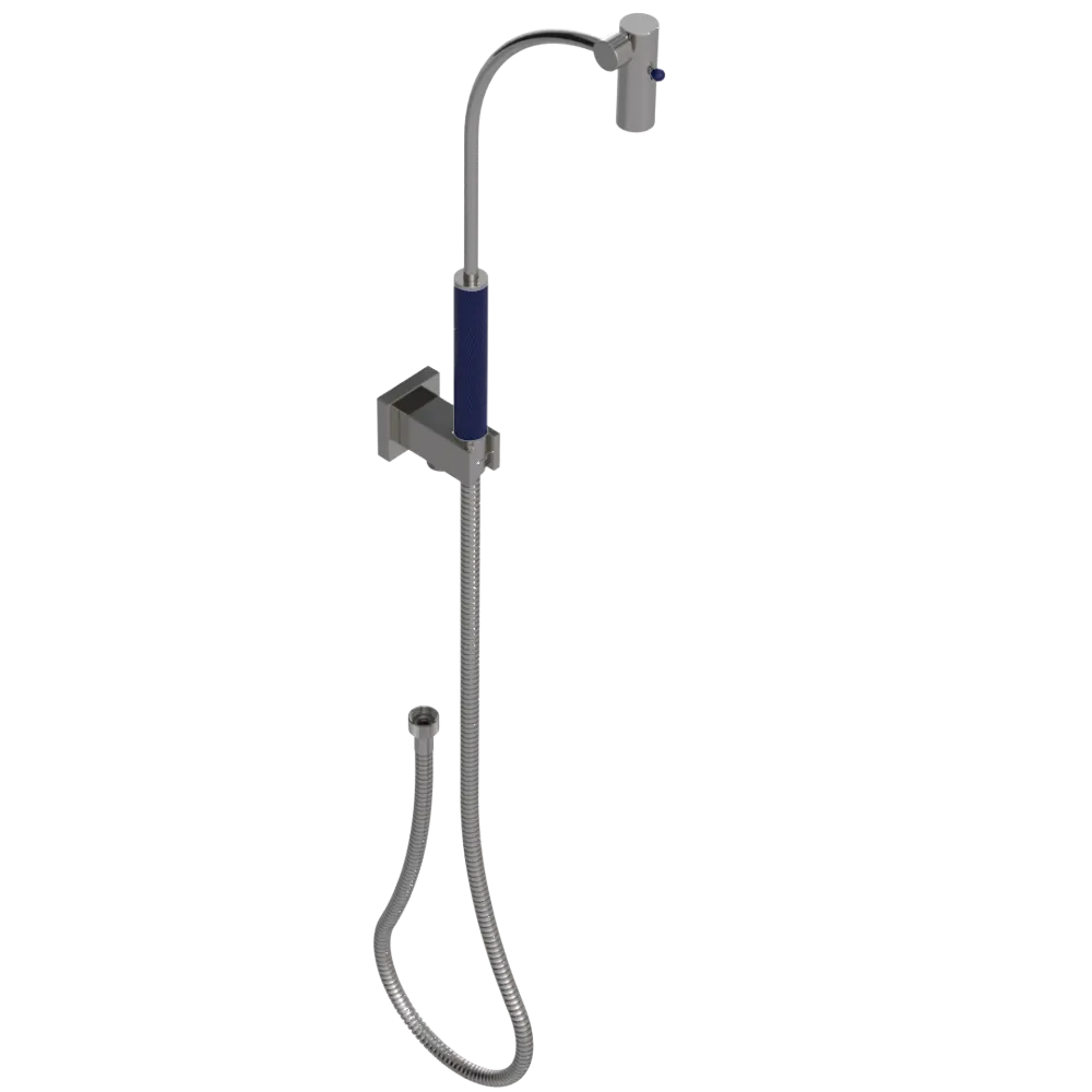Rubinet Hand Held Shower Bidet with Extended Reach & Dual Function Spray Including Wall Bracket with Supply & Hose (Square) Polished Nickel