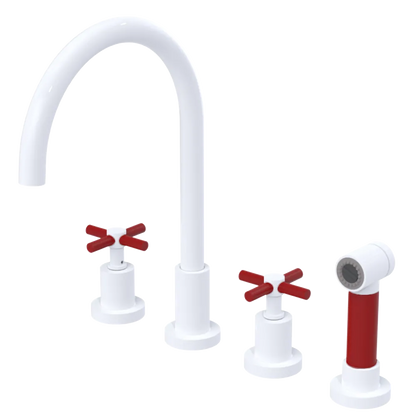 Rubinet Widespread Kitchen Set with LaSalle Spout with Hand Spray White