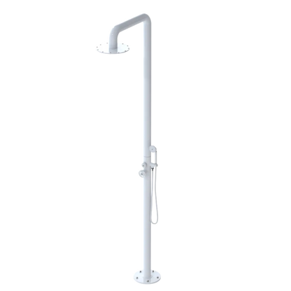 Rubinet Pressure Balance Outdoor Shower with Hand Held Shower & 10" Shower Head - 304 Stainless Steel White