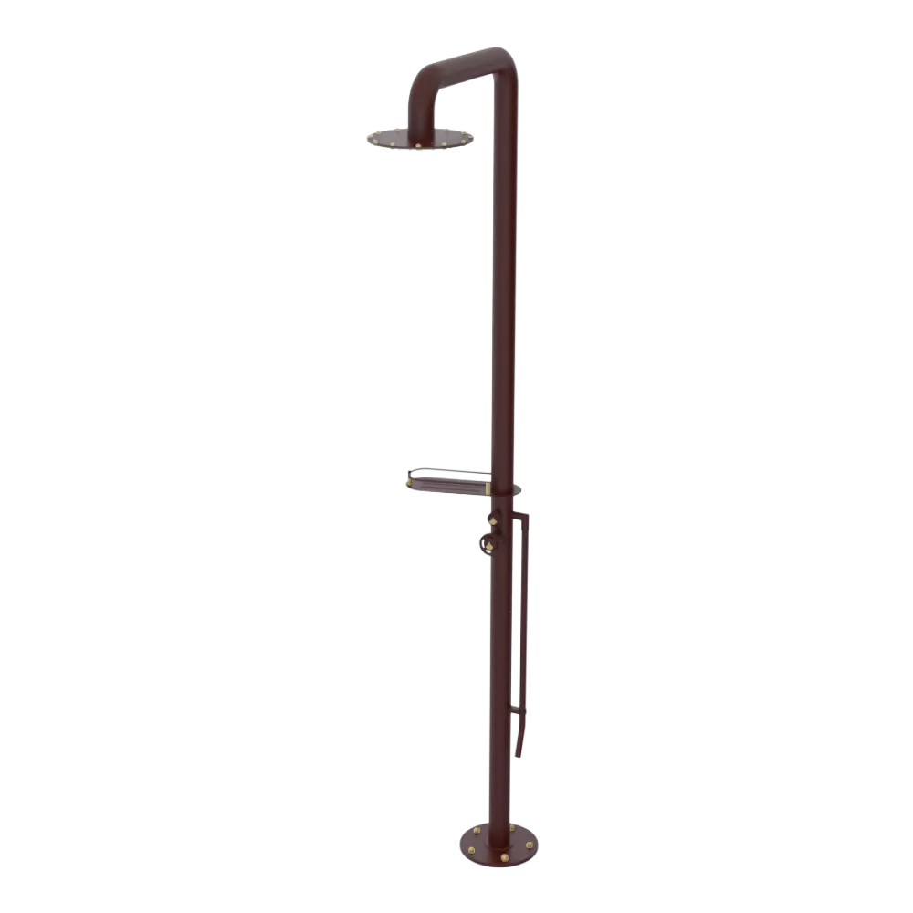 Rubinet Pressure Balance Outdoor Shower with Foot Rinse & 10" Shower Head (with shelf) - 304 Stainless Steel Bordeaux