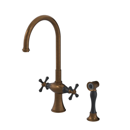 Rubinet Two Handle Single Hole Kitchen Set with Hand Spray Tuscan Brass