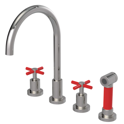Rubinet Widespread Kitchen Set with LaSalle Spout with Hand Spray Polished Nickel