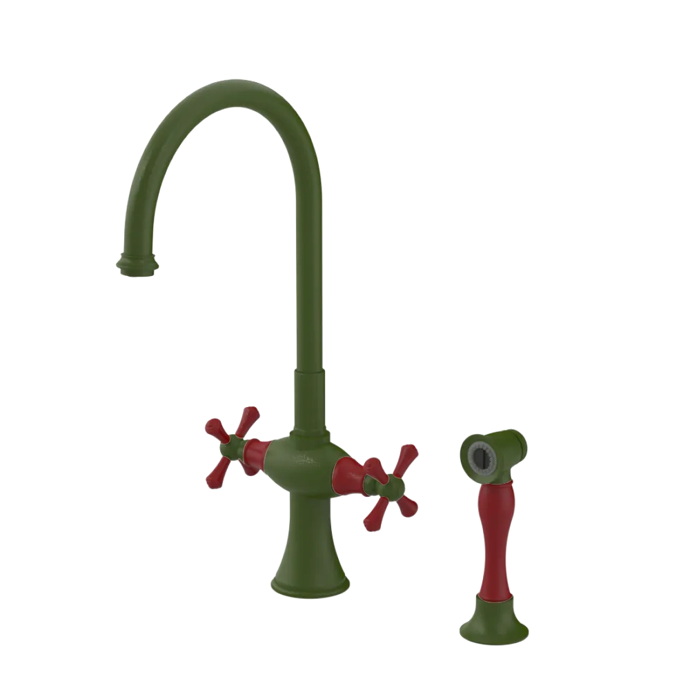 Rubinet Two Handle Single Hole Kitchen Set with Hand Spray Green Envy