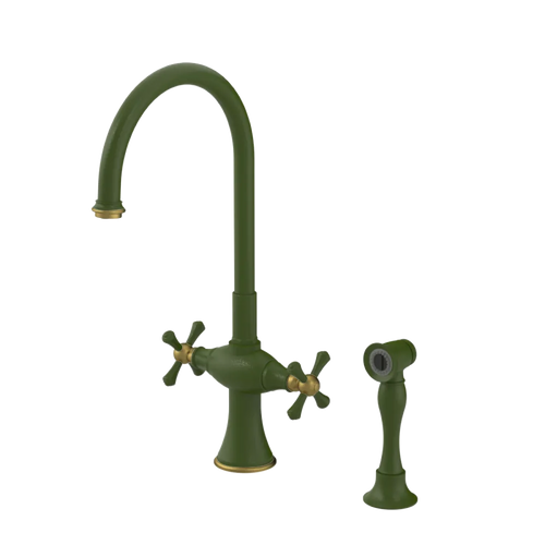 Rubinet Two Handle Single Hole Kitchen Set with Hand Spray Green Envy
