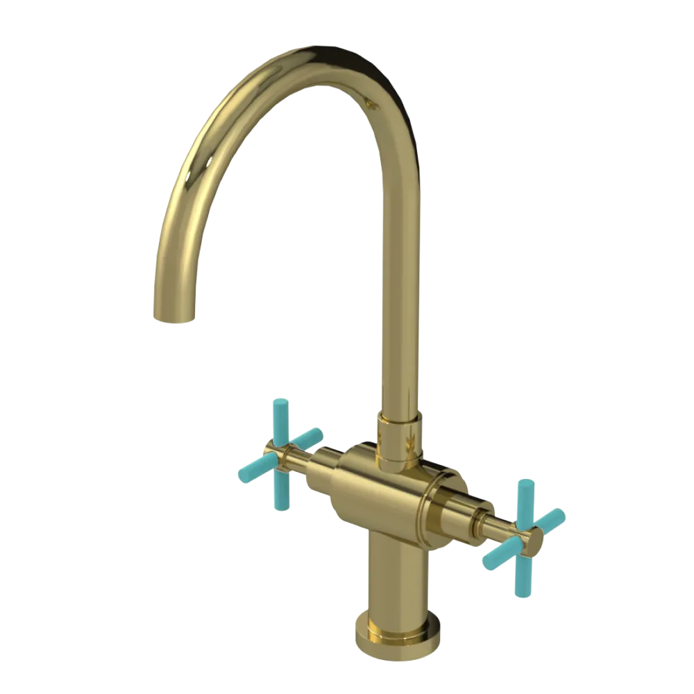 Rubinet Two Handle Single Hole Kitchen Set with LaSalle Spout Natural Brass