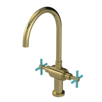 Rubinet Two Handle Single Hole Kitchen Set with LaSalle Spout Natural Brass