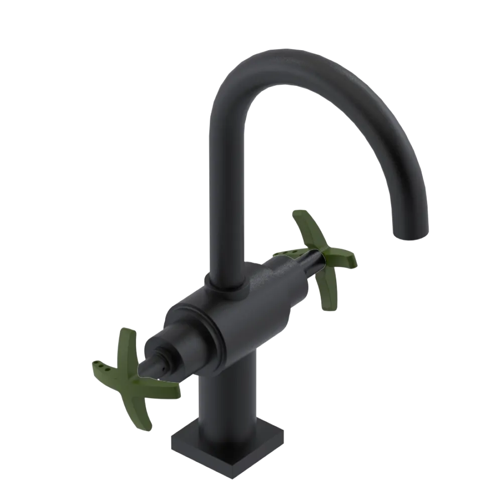 Rubinet Single Hole Dual Handle Lav. Set. (less drain) Matt Black