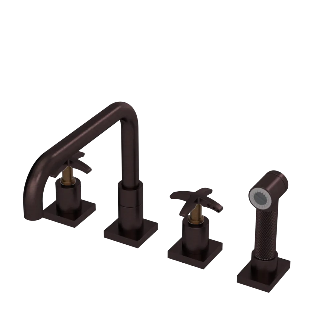 Rubinet Widespread Kitchen Set with Genesis Spout with Hand Spray Oil Rubbed Bronze