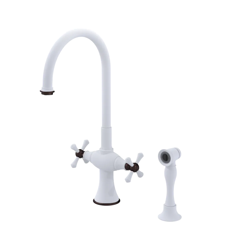 Rubinet Two Handle Single Hole Kitchen Set with Hand Spray Matt White