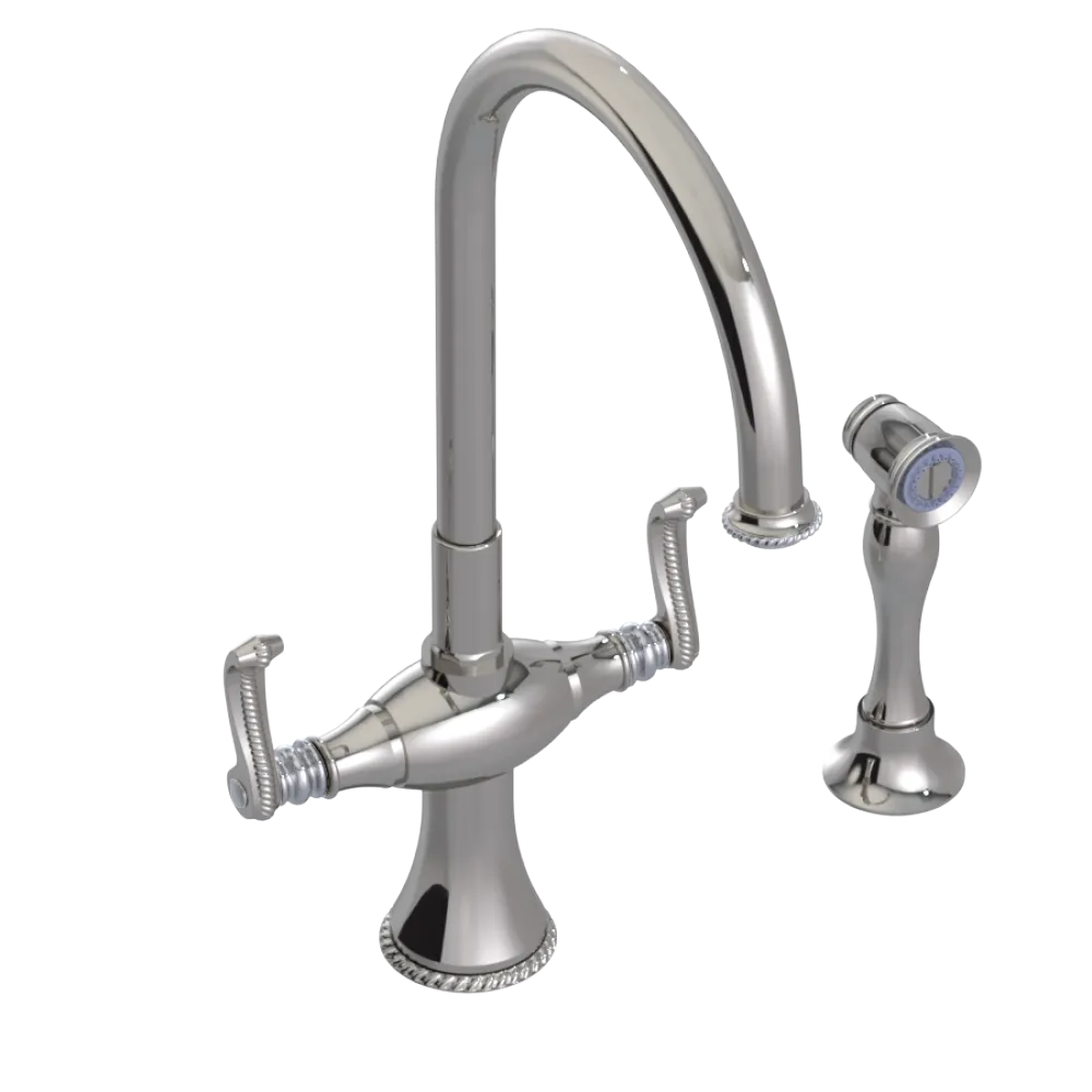 Rubinet Two Handle Single Hole Kitchen Set with Hand Spray Polished Nickel