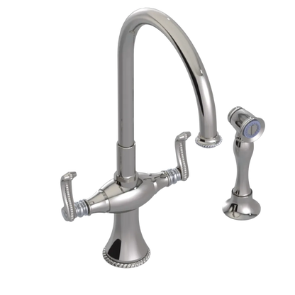 Rubinet Two Handle Single Hole Kitchen Set with Hand Spray Polished Nickel