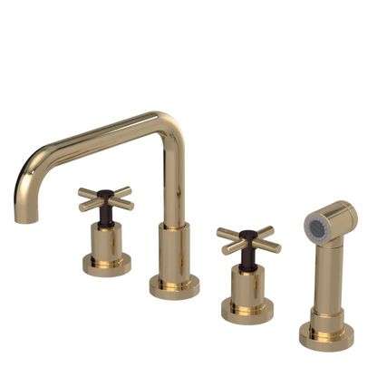Rubinet Widespread Kitchen Set with Hand Spray Gold