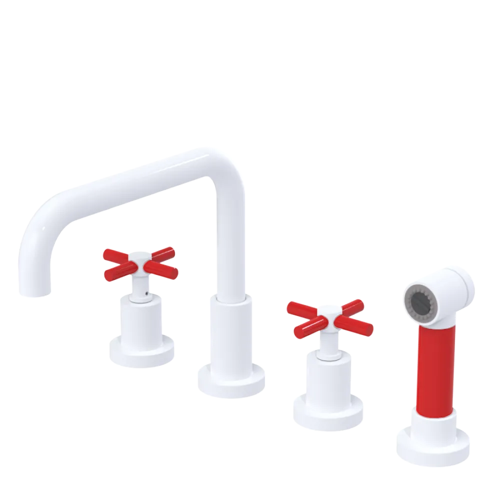 Rubinet Widespread Kitchen Set with Hand Spray White