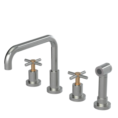 Rubinet Widespread Kitchen Set with Hand Spray Satin Nickel