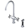 Rubinet Two Handle Single Hole Kitchen Set with LaSalle Spout with Hand Spray Satin Chrome