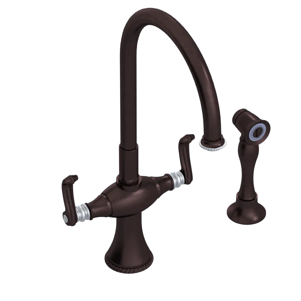 Rubinet Two Handle Single Hole Kitchen Set with Hand Spray Tuscan Brass