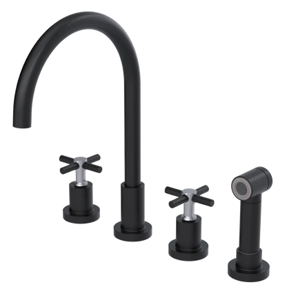 Rubinet Widespread Kitchen Set with LaSalle Spout with Hand Spray Matt Black