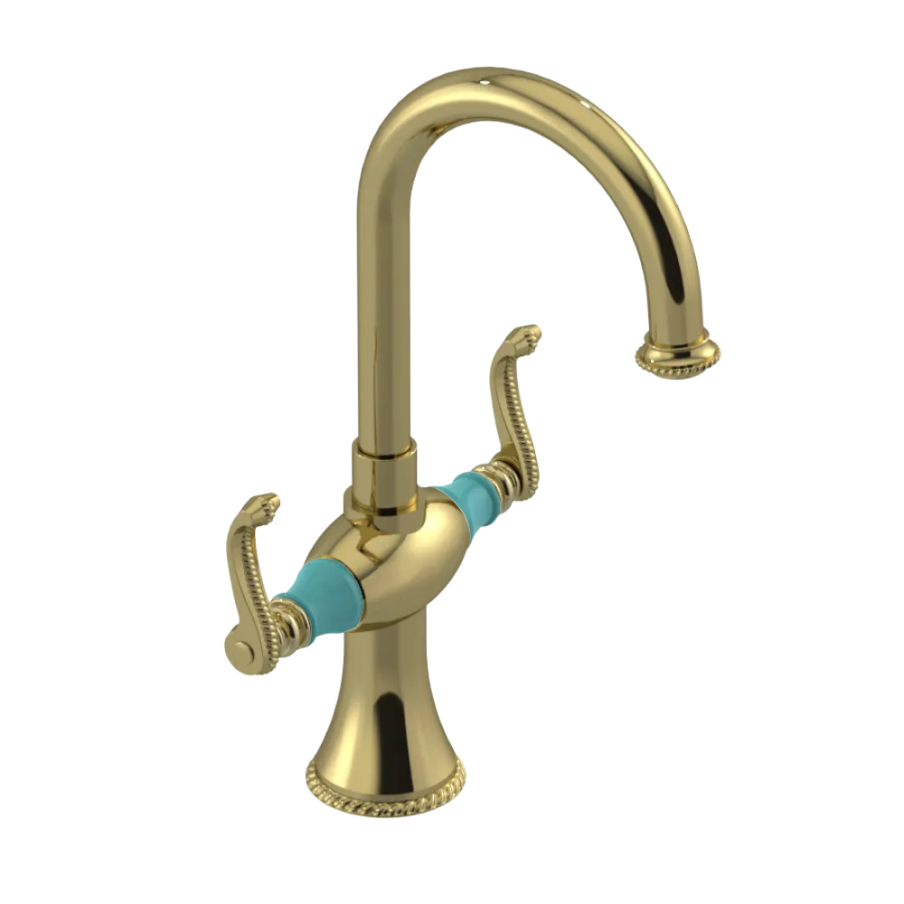 Rubinet Single Hole Dual Handle Lav. Set. (less drain) Natural Brass
