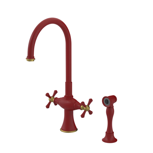 Rubinet Two Handle Single Hole Kitchen Set with Hand Spray Maroon