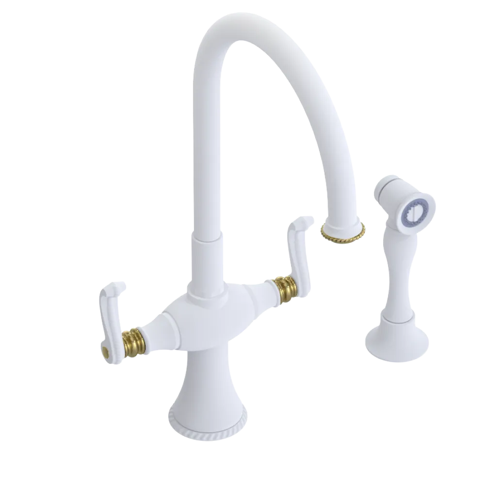 Rubinet Two Handle Single Hole Kitchen Set with Hand Spray Matt White