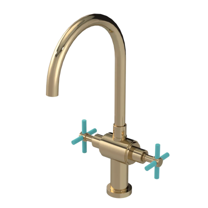 Rubinet Two Handle Single Hole Kitchen Set with LaSalle Spout Gold