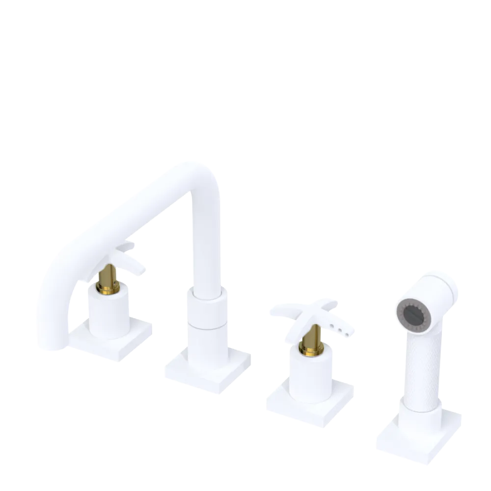Rubinet Widespread Kitchen Set with Genesis Spout with Hand Spray Matt White