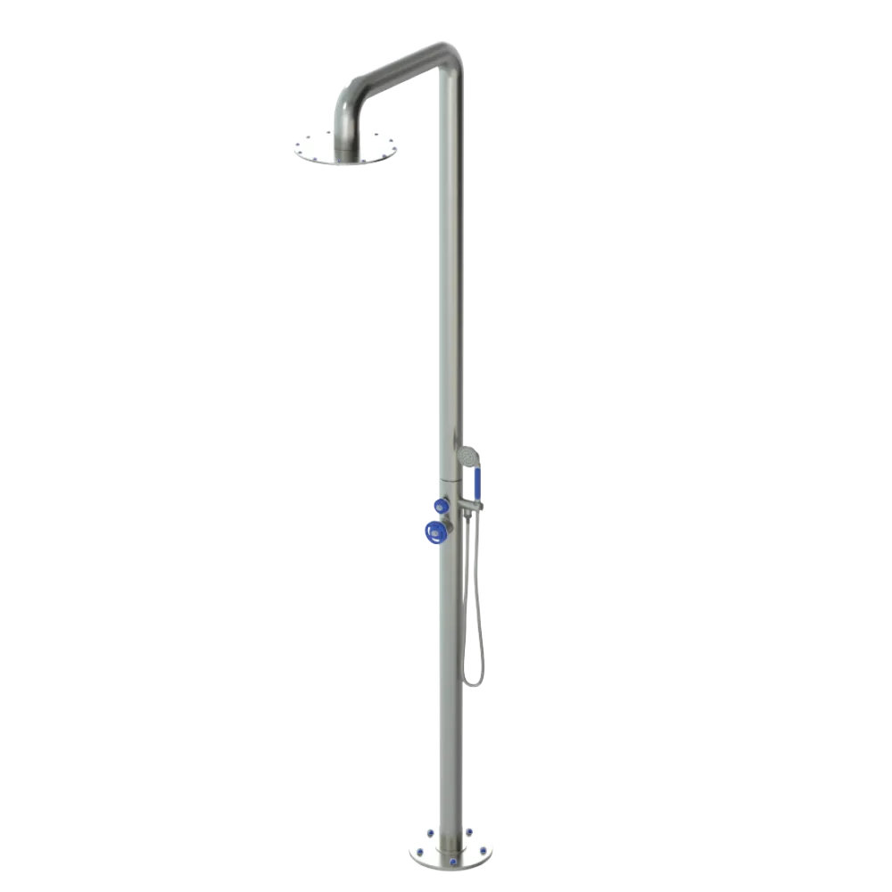 Rubinet Pressure Balance Outdoor Shower with Hand Held Shower & 10" Shower Head - 304 Stainless Steel Satin Nickel