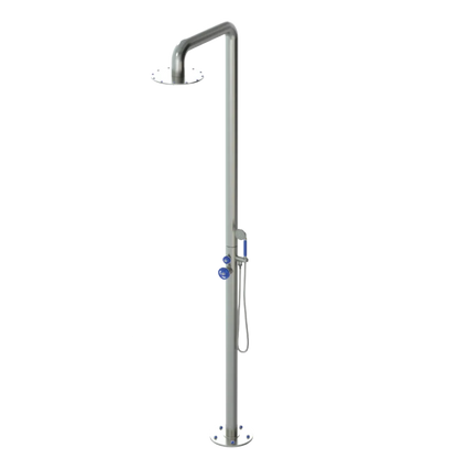 Rubinet Pressure Balance Outdoor Shower with Hand Held Shower & 10" Shower Head - 304 Stainless Steel Satin Nickel